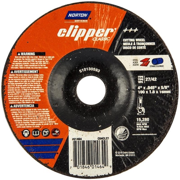 Norton Abrasives Type 27, 4 in Dia, 0.045 in Thick, 5/8 in Arbor Hole Size, Aluminum Oxide 70184601464 - main